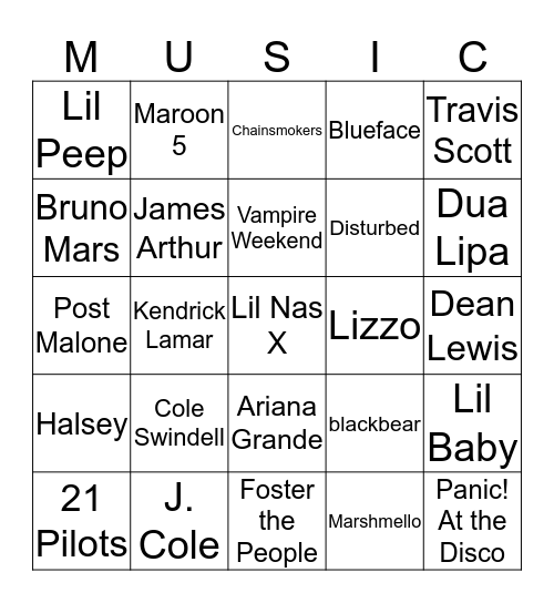 2017-2019 MUSIC BINGO  Bingo Card