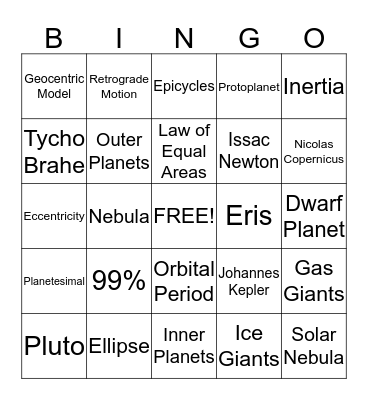 Solar System Bingo Card