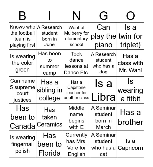 Capstone Bingo Card