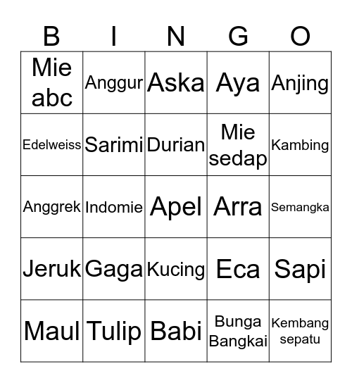 Untitled Bingo Card