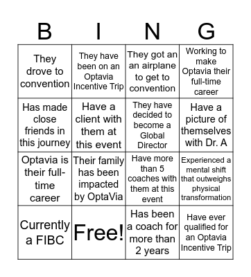 OPTAVIA Team Time Bingo Card