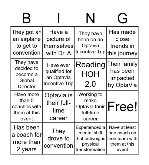 OPTAVIA Team Time Bingo Card