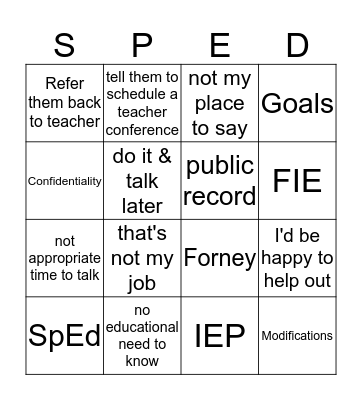 SpEd 101 Bingo Card