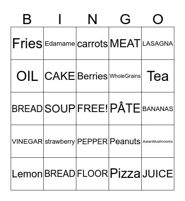 FOOD Bingo Card