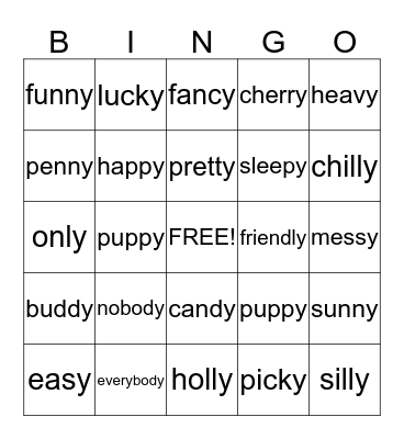 Y as a Vowel Bingo Card