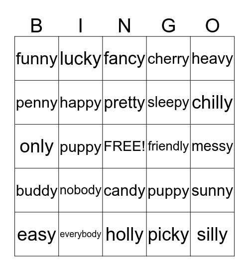 Y as a Vowel Bingo Card