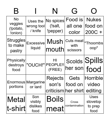 Kay's Cooking Bingo Card