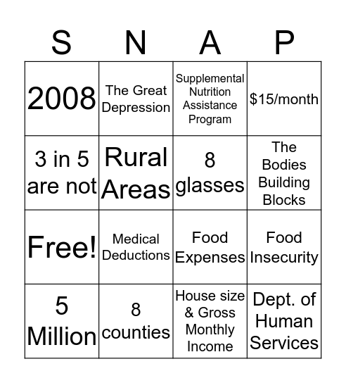 SNAP BINGO Card