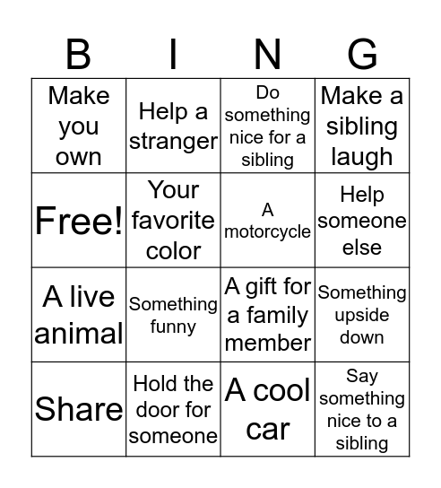 Errand Bing Bingo Card