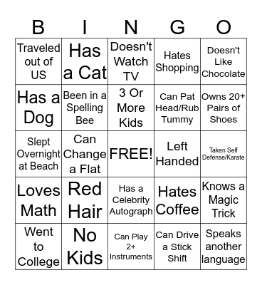 Getting to Know You Bingo Card