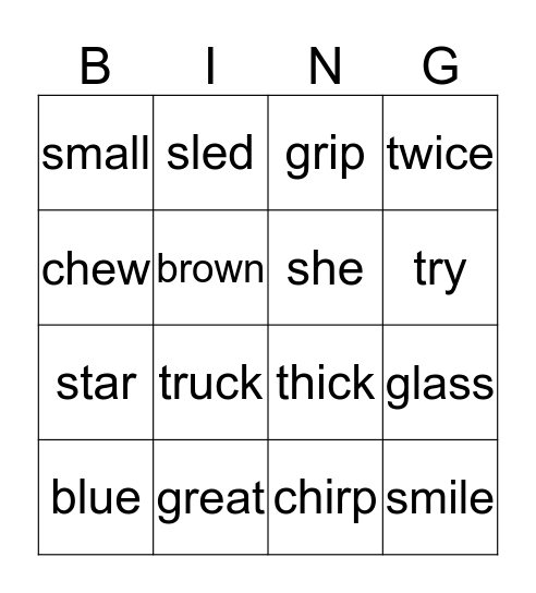 Letter Sounds- Blends Bingo Card