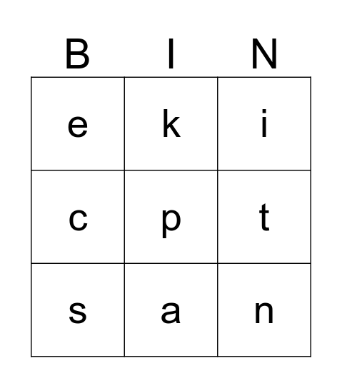 Phonics Bingo Card