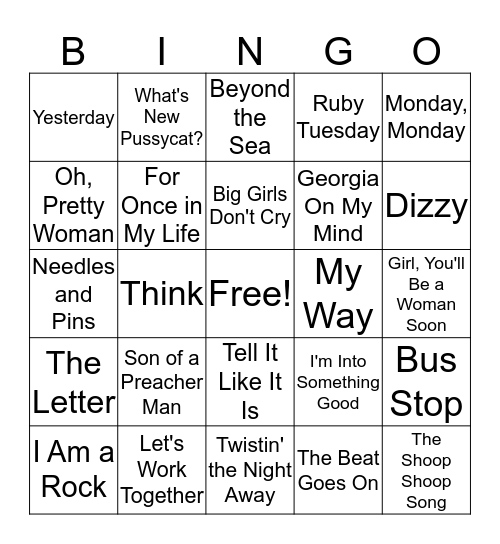 60's 3 Bingo Card