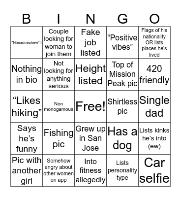 Bay Area Tinder Bingo Card