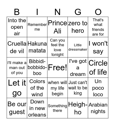 DISNEY  Bingo Card