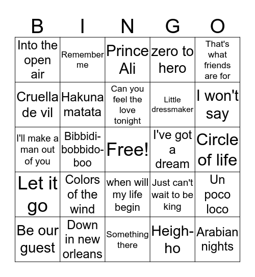 DISNEY  Bingo Card