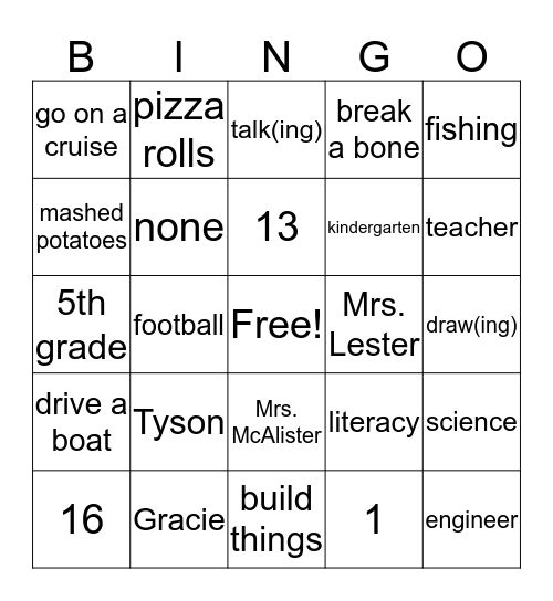 All About Mrs. Horton Bingo Card