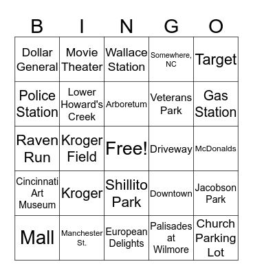 Parking Lot Bingo Card