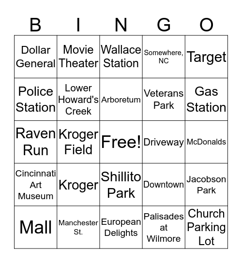 Parking Lot Bingo Card