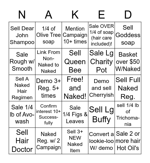 Let's Get Naked  Bingo Card