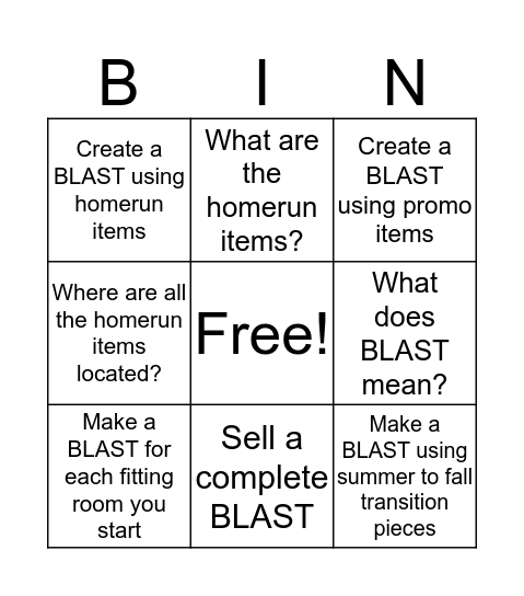 Bingo B.L.A.S.T. Bingo Card