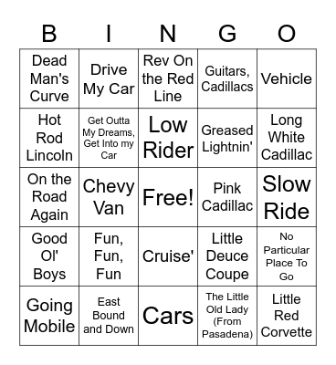 Driving Bingo Card