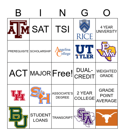 Lufkin ECHS College Knowledge Bingo Card