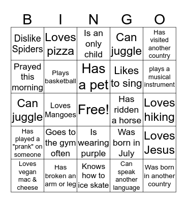 Human Bingo Card
