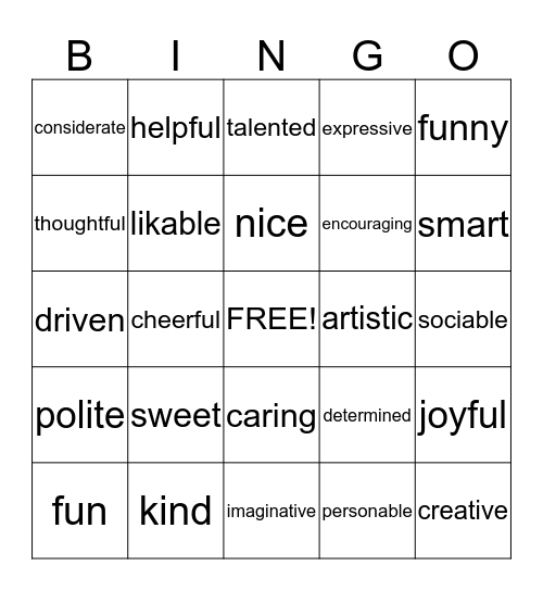 You Are Special Bingo Card