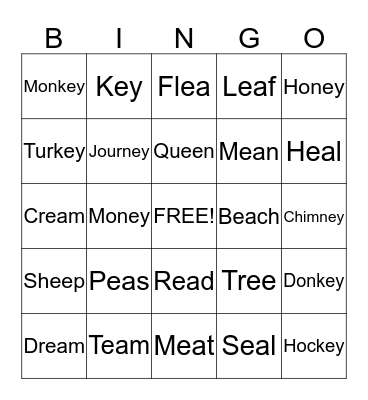 Long E Words  Bingo Card