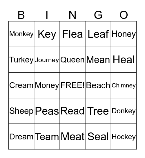 Long E Words  Bingo Card