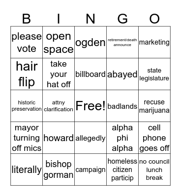 council Bingo Card
