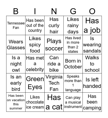Nice to meet you! Bingo Card