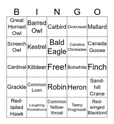Bird Call Bingo Card