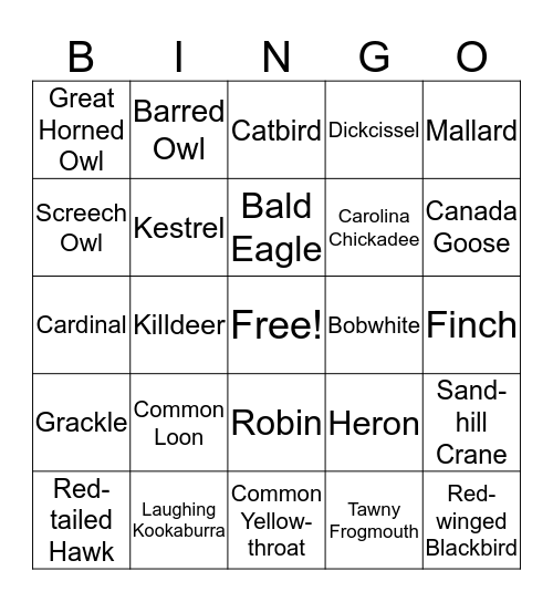 Bird Call Bingo Card