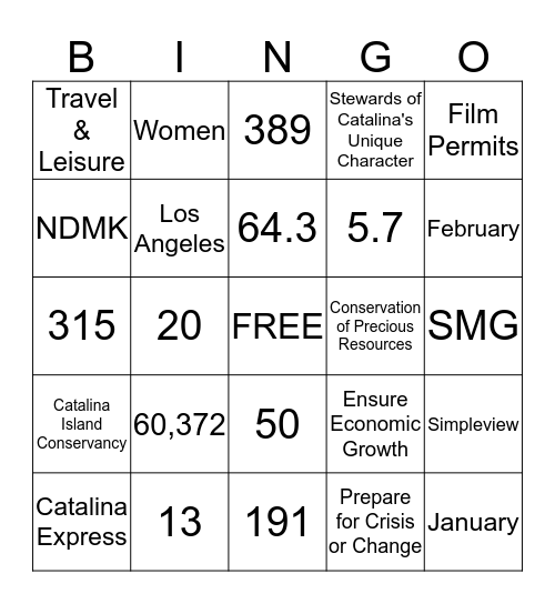 Catalina NOW Bingo Card