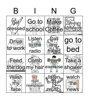 Daily routine bingo Card