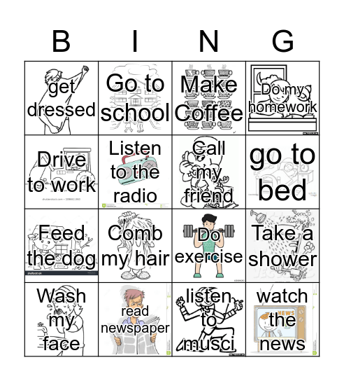 Daily routine bingo Card