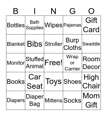 Baby Shower Bingo Card