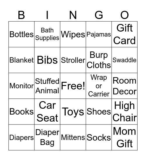 Baby Shower Bingo Card