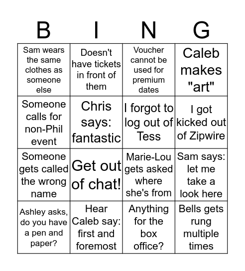 Customer Service Bingo Card