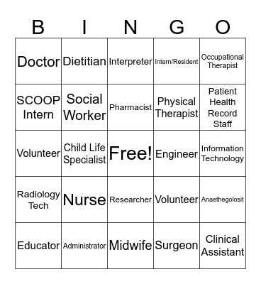 Professions In a Hospital Bingo Card