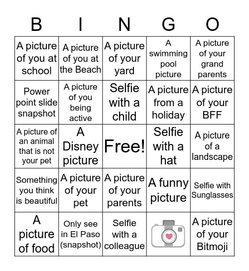 Camera Roll Bingo Card