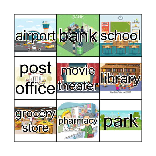 Places Around Town Bingo Card