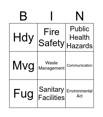 Health and Safety Bingo Card
