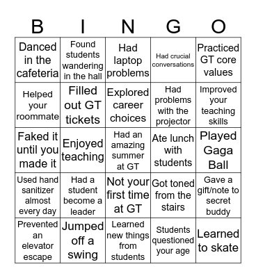 2019 GT Summer Bingo Card