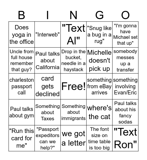 Legal Passport Bingo Card