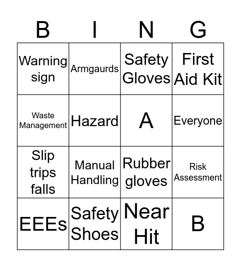 Health and Safety Bingo Card