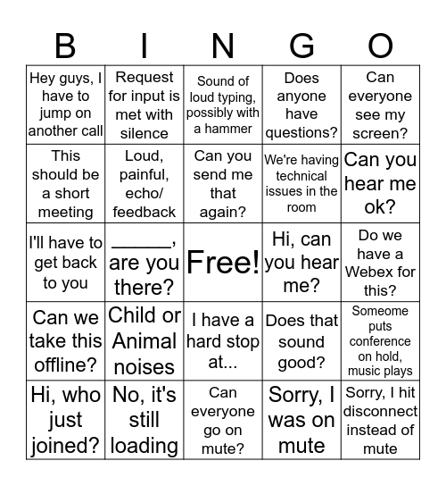 Conference Call Bingo Card