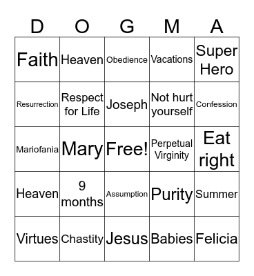 Dogmas Bingo Card